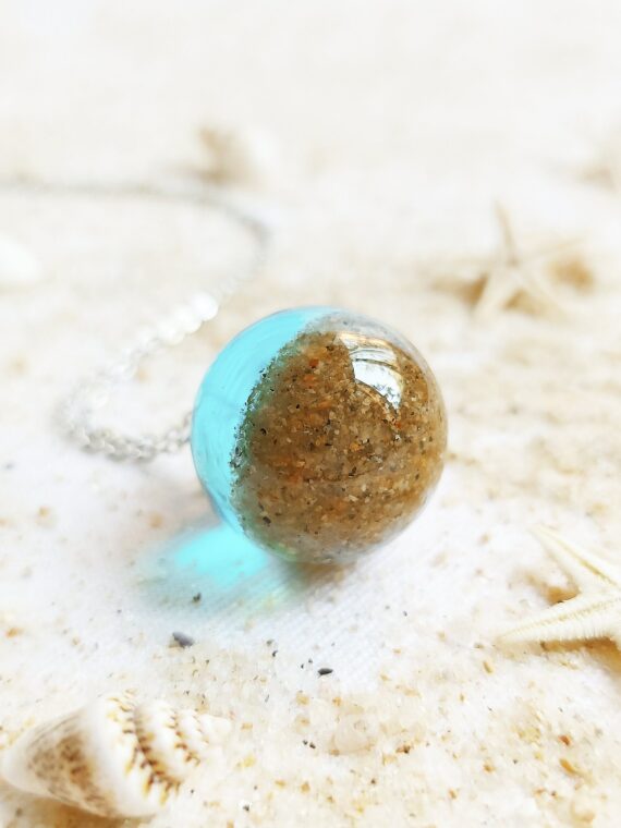 Blue beach necklace, Ocean inspired jewelry, Sand necklace for woman, Blue sea necklace, Beach wedding necklace, Ocean blue necklace