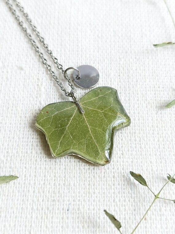 Custom letter necklace, Pressed leaf necklace, Nature pendant necklace, Ivy leaf necklace, Personalized gift for women birthday
