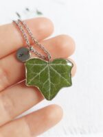 Custom letter necklace, Pressed leaf necklace, Nature pendant necklace, Ivy leaf necklace, Personalized gift for women birthday
