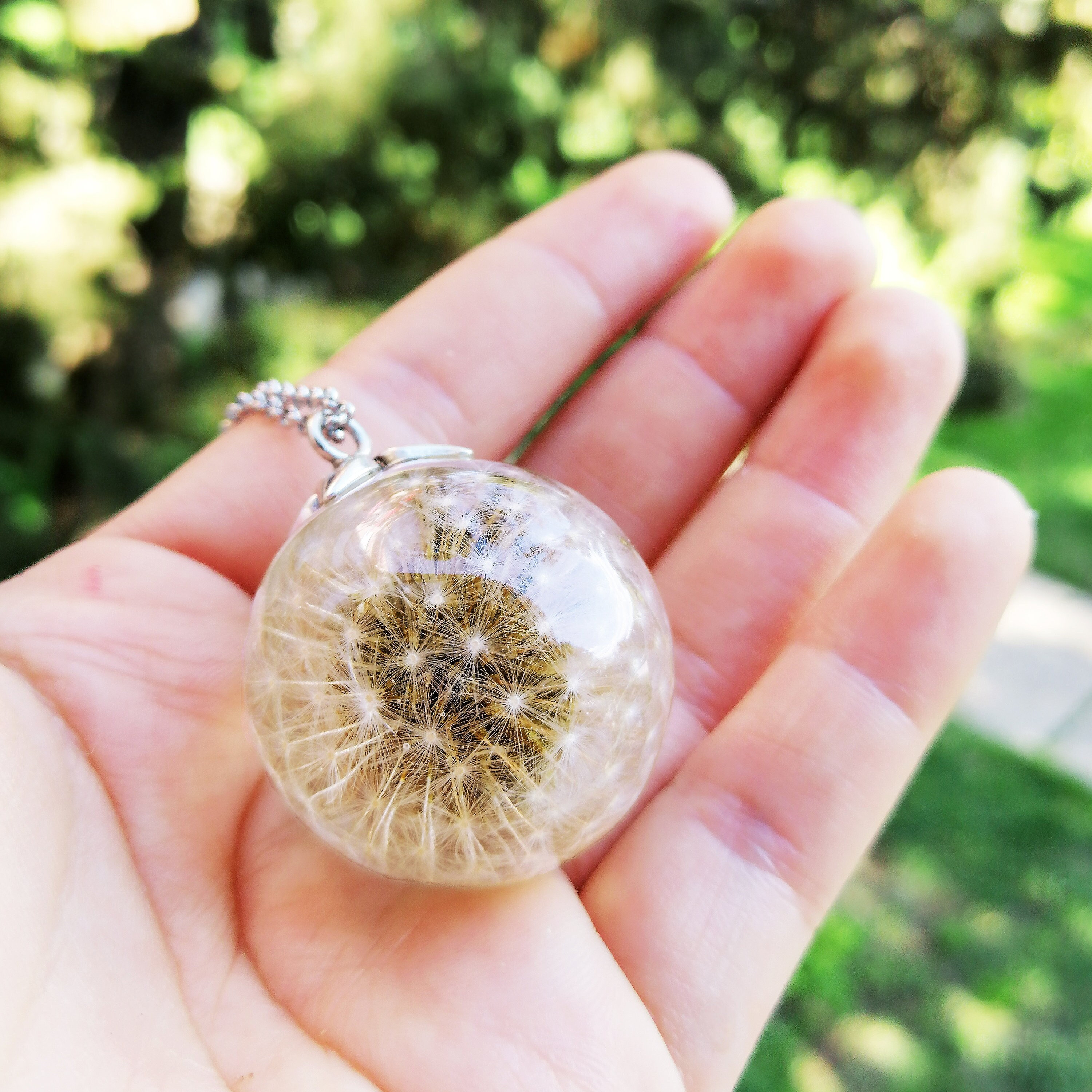 Dandelion Seeds Pendant, Dandelion Resin Necklace, Real Plants Jewelry, Delicate Jewelry, Easter Giift. Sphere 3.4 cm. shops Chain 80 cm.