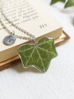 Custom letter necklace, Pressed leaf necklace, Nature pendant necklace, Ivy leaf necklace, Personalized gift for women birthday