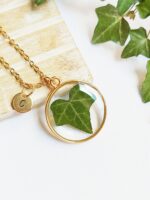 Personalized initial necklace, Pressed leaf necklace, Botanical jewelry, Personalized letter necklace for women, Ivy jewelry, Birthday gifts