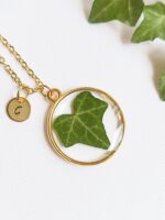 Personalized initial necklace, Pressed leaf necklace, Botanical jewelry, Personalized letter necklace for women, Ivy jewelry, Birthday gifts