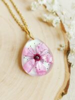 Dainty flower necklace, Real Cherry Blossom necklace, Pink flower necklace, Cute necklace dainty, Gift for daughter, Pressed flower necklace