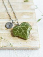 Custom initial necklace, Pressed leaf necklace, Botanical necklace, Dainty leaf necklace, Custom gift for women, Green leaf necklace