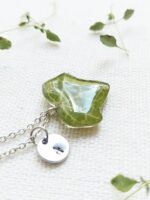 Custom initial necklace, Pressed leaf necklace, Botanical necklace, Dainty leaf necklace, Custom gift for women, Green leaf necklace