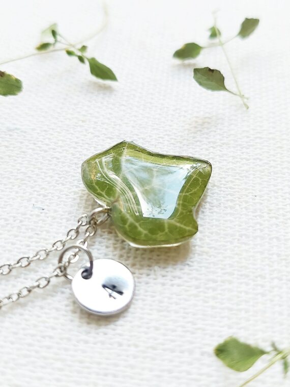 Custom initial necklace, Pressed leaf necklace, Botanical necklace, Dainty leaf necklace, Custom gift for women, Green leaf necklace