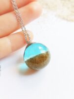 Ocean necklace, Beach sand necklace, Blue aqua crystal necklace, Real sand jewelry, Ocean gift for her, Sphere necklace, Ocean lover jewelry