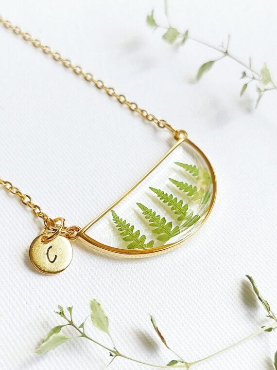 Nature lover necklace, Personalized letter necklace, Pressed leaf necklace, Fern necklace, Dainty leaf necklace, Custom minimalist necklace
