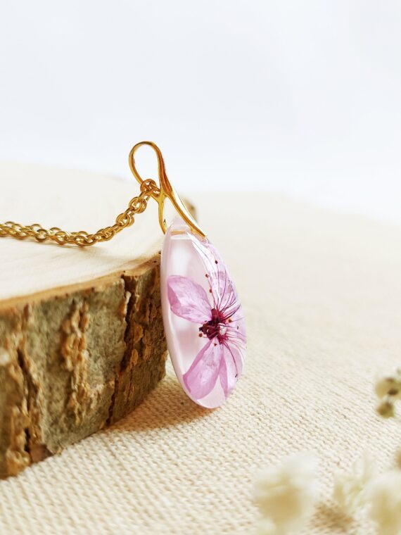 Dainty flower necklace, Real Cherry Blossom necklace, Pink flower necklace, Cute necklace dainty, Gift for daughter, Pressed flower necklace
