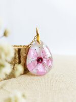 Dainty flower necklace, Real Cherry Blossom necklace, Pink flower necklace, Cute necklace dainty, Gift for daughter, Pressed flower necklace
