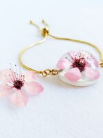 Dainty flower bracelet, Real Cherry Blossom flower jewelry, Stainless steel bracelet gold, Cute charm bracelet, Birthday gift for teen girl