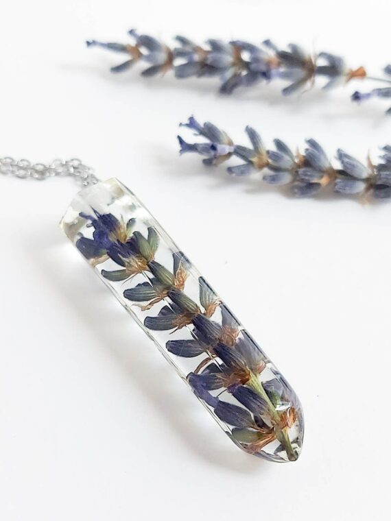 Long pendant necklace, Pressed lavender necklace, Purple floral necklace, Resin necklace flower, Purple long necklace, Unique birthday gifts