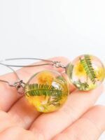 Dangle floral earrings, Yellow flower earrings, Mimosa earrings, Birthday gift for her friend, Floral resin jewelry, Botanical earrings