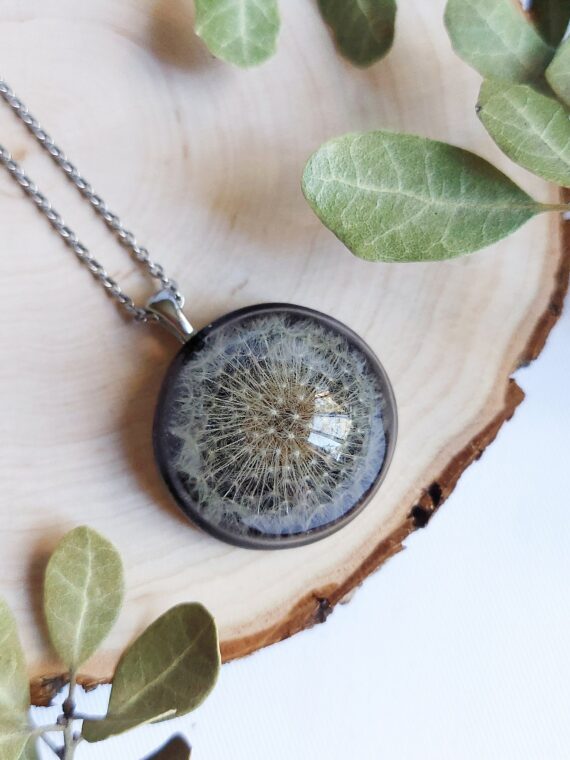 Boho black necklace, Dandelion wishes necklace, Boho nature necklace, Dandelion wish jewelry, Black resin necklace, Unique birthday gifts