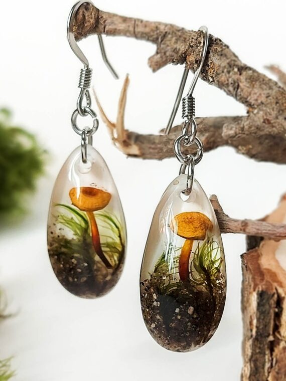 Forest Earrings with Mushroom – Small Lightweight Earrings Dangle