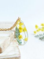 Meadow flowers necklace, Floral pendant necklace, Yellow flower necklace, Botanical necklace, Dainty teardrop necklace, Real flowers jewelry