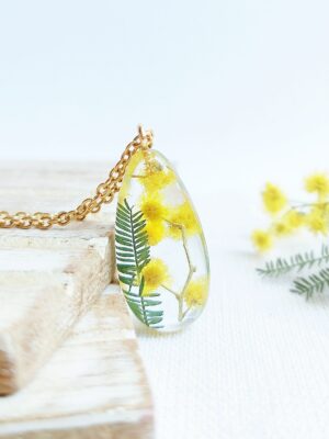 Meadow flowers necklace, Floral pendant necklace, Yellow flower necklace, Botanical necklace, Dainty teardrop necklace, Real flowers jewelry