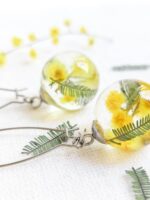 Dangle floral earrings, Yellow flower earrings, Mimosa earrings, Birthday gift for her friend, Floral resin jewelry, Botanical earrings