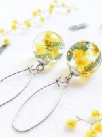 Dangle floral earrings, Yellow flower earrings, Mimosa earrings, Birthday gift for her friend, Floral resin jewelry, Botanical earrings