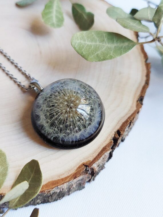 Boho black necklace, Dandelion wishes necklace, Boho nature necklace, Dandelion wish jewelry, Black resin necklace, Unique birthday gifts