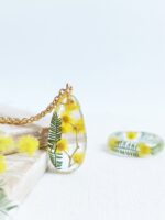 Meadow flowers necklace, Floral pendant necklace, Yellow flower necklace, Botanical necklace, Dainty teardrop necklace, Real flowers jewelry