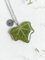Custom letter necklace, Pressed leaf necklace, Nature pendant necklace, Ivy leaf necklace, Personalized gift for women birthday