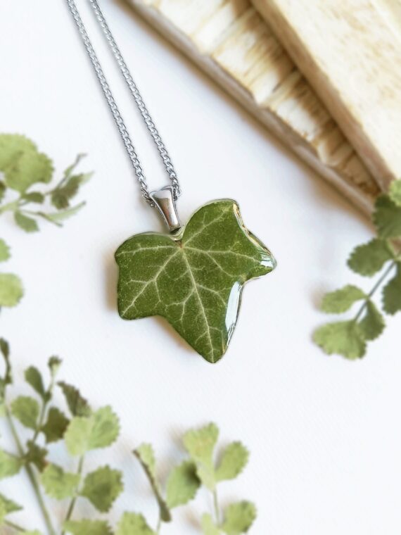 Collar pequeño hoja de hiedra, Collar hoja real en resina, Joyería botánica, Joyería hoja verde delicado, Idea de regalo para aniversario