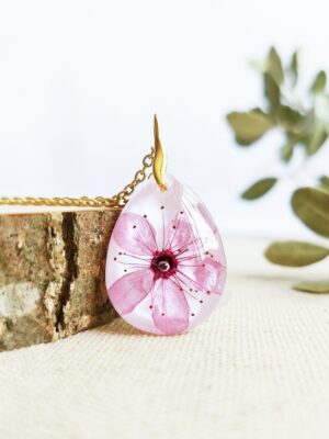 Cherry blossom necklace, Cherry blossom jewelry, Sakura, Pink flower necklace, Cherry blossom Jewellery, Real flower necklace, Gifts for her