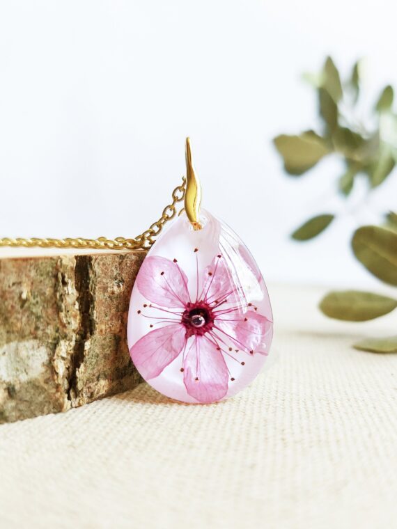 Cherry blossom necklace, Cherry blossom jewelry, Sakura, Pink flower necklace, Cherry blossom Jewellery, Real flower necklace, Gifts for her