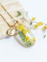 Resin flower necklace gold, Custom initial necklace, Pressed flower necklace, Terrarium necklace, Real leaf necklace, Custom gifts for women