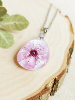 Cherry blossom flower necklace, Real flower necklace, Pink floral necklace, Whimsical jewellery, Dainty teardrop necklace,  Present for her