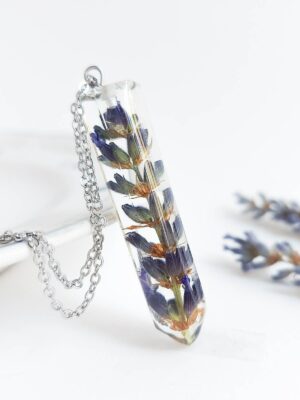 Long pendant necklace, Pressed lavender necklace, Purple floral necklace, Resin necklace flower, Purple long necklace, Unique birthday gifts