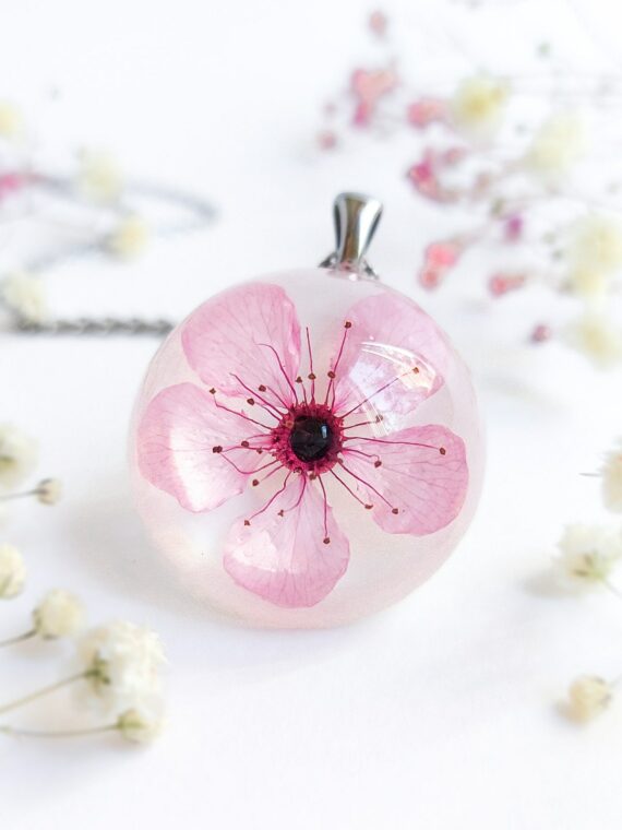 Pressed cherry blossom necklace, Spring Flower necklace, Cute flower necklace, Sakura gifts, Pressed flower necklace, Dainty flower jewelry