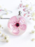 Custom cherry blossom necklace, Pressed flower resin jewelry, Custom letter initial necklace, Sakura flower jewelry, Custom gift for women