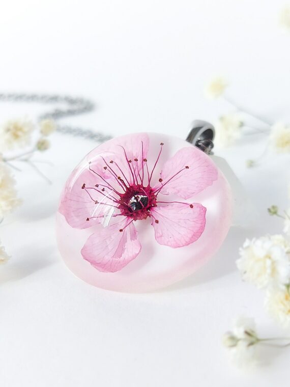 Custom cherry blossom necklace, Pressed flower resin jewelry, Custom letter initial necklace, Sakura flower jewelry, Custom gift for women