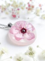 Custom cherry blossom necklace, Pressed flower resin jewelry, Custom letter initial necklace, Sakura flower jewelry, Custom gift for women