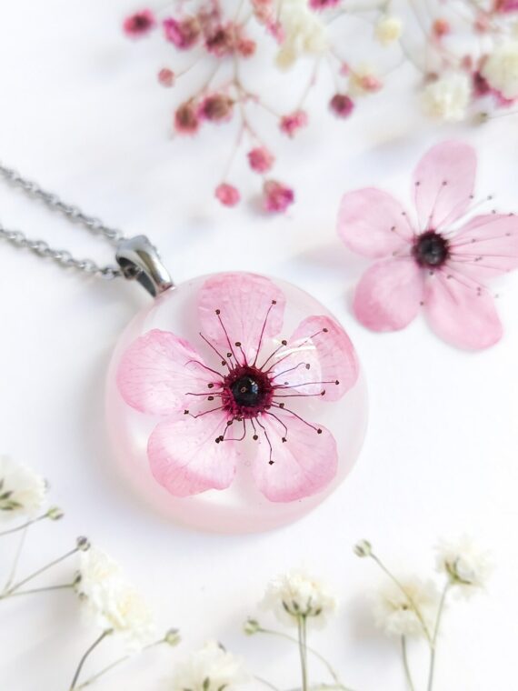 Cherry flower necklace, Sakura necklace, Japanese flower necklace, Pale pink jewelry, Sakura blossom necklace, Birthday gift ideas for women
