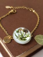 Personalized Initial Bracelet with Pressed Mushroom and Plants