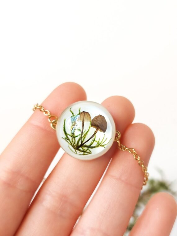 Personalized Initial Bracelet with Pressed Mushroom and Plants