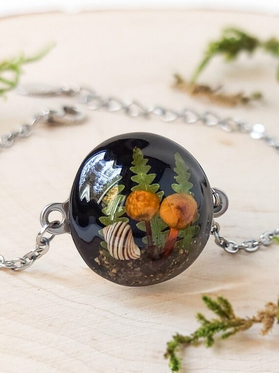 Custom Initial Real Mushroom Bracelet for Woodland Lovers