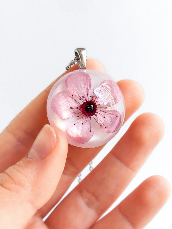 Real cherry blossom necklace, Real flower necklace, Delicate flower necklace, Botanical flower necklace, Girlfriend gift idea Spring jewelry