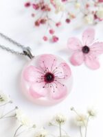Real cherry blossom necklace, Real flower necklace, Delicate flower necklace, Botanical flower necklace, Girlfriend gift idea Spring jewelry