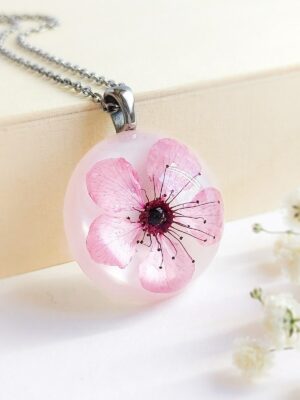 Real cherry blossom necklace, Real flower necklace, Delicate flower necklace, Botanical flower necklace, Girlfriend gift idea Spring jewelry