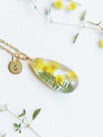 Custom flower necklace, Terrarium necklace, Pressed flower necklace, Custom letter necklace, Birthday gifts for mom, Floral resin necklace