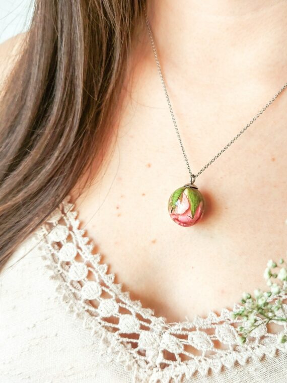 Dainty Pink Rose Flower Necklace - Unique Gift For Her