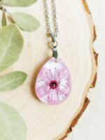 Cherry blossom flower necklace, Real flower necklace, Pink floral necklace, Whimsical jewellery, Dainty teardrop necklace,  Present for her