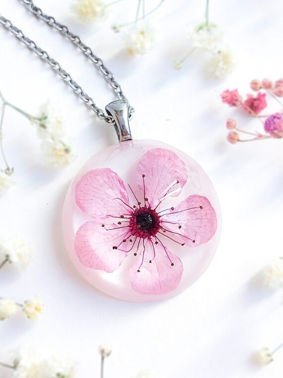 Pressed cherry blossom necklace, Spring Flower necklace, Cute flower necklace, Sakura gifts, Pressed flower necklace, Dainty flower jewelry