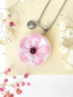 Custom cherry blossom necklace, Pressed flower resin jewelry, Custom letter initial necklace, Sakura flower jewelry, Custom gift for women
