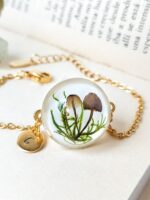 Personalized Initial Bracelet with Pressed Mushroom and Plants